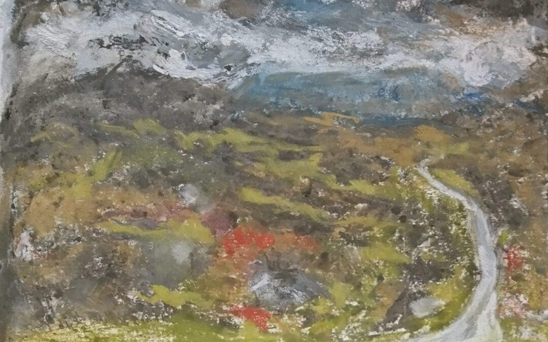 Out in the hills to day sky was very dark working happily on my sketch, when the thunder started rumbling loudly, and the rain came tumbling down had to run.